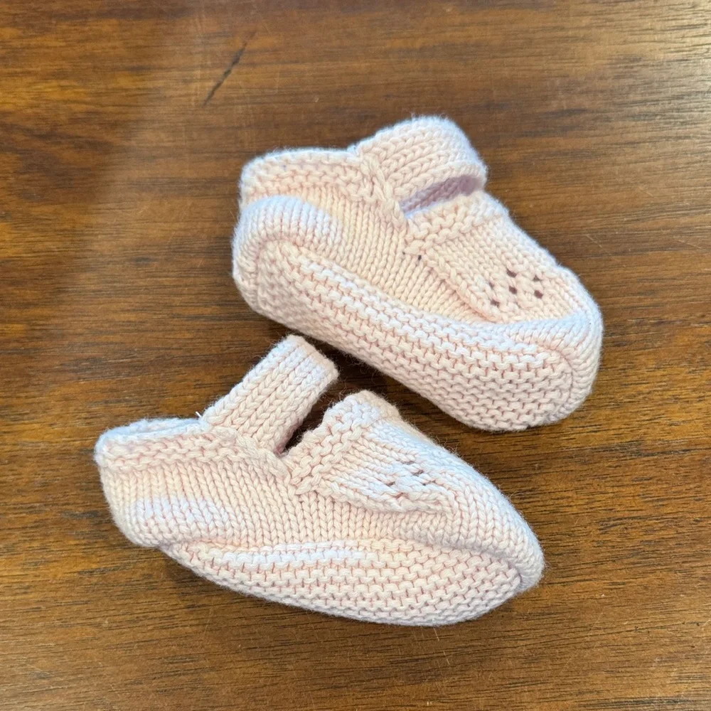 Baby Shoes — Pink Cotton Knit / Crochet